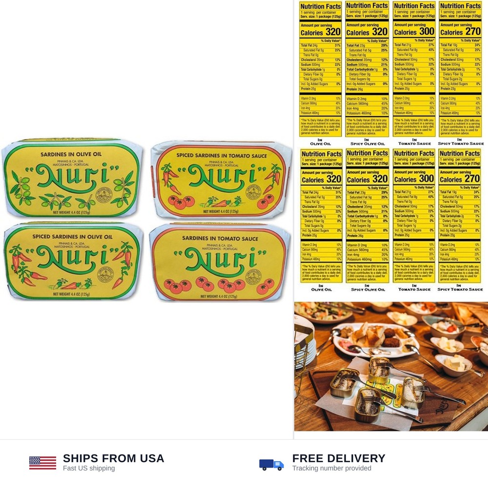 NURI Portuguese Sardines Variety Pack | 4 Pack Bundle | One of Each | Pure Ol…