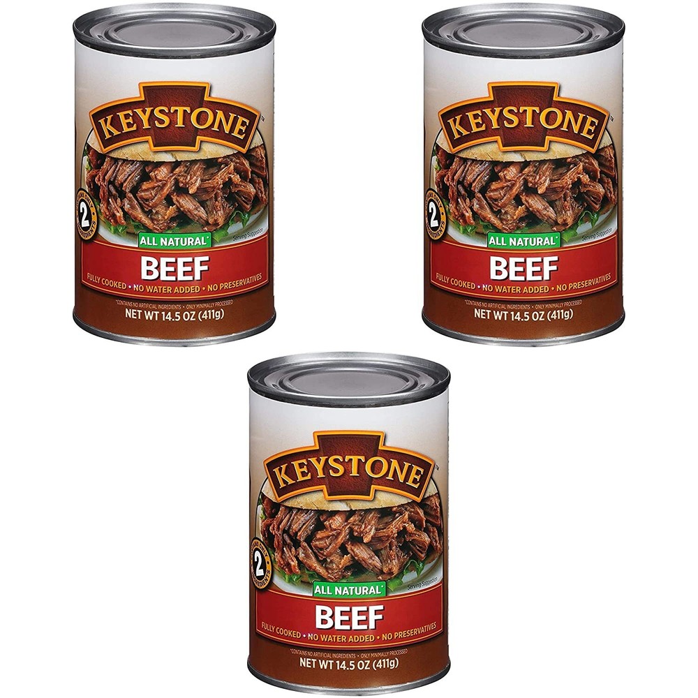 3 Cans- Keystone Meats All Natural Beef ✅ Fully Cooked 14.5 oz No Preservatives✅