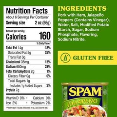 6 Cans of SPAM Jalapeno PORK AND MMM! Meat Lunch Cans 12 oz 6Pack