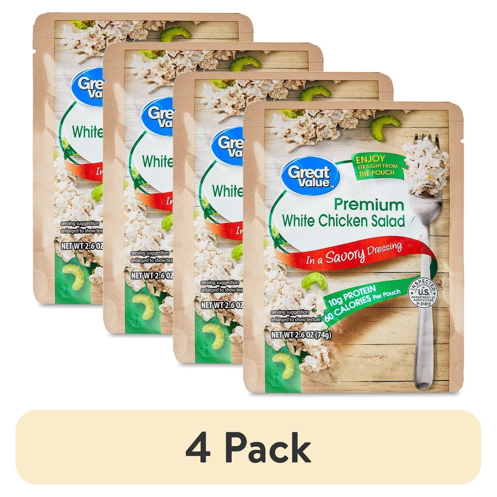 Pack 4 Premium White Chicken Salad Pouches 2.6 oz Each Free Shipping in 2 days