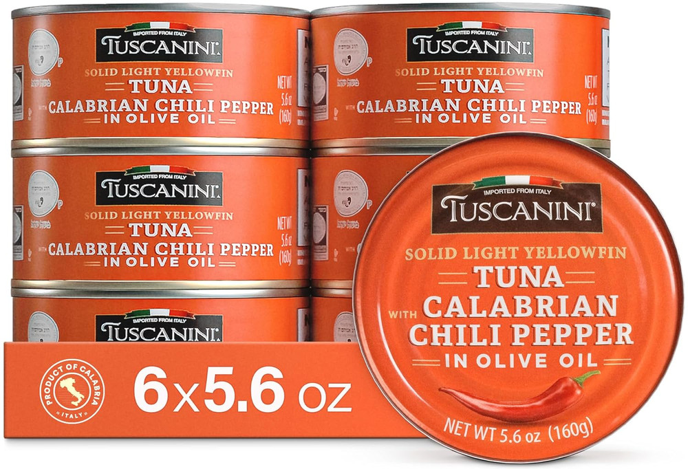 Italian Solid Light Yellowfin Tuna in Olive Oil with Calabrian Chili Peppers, 5.