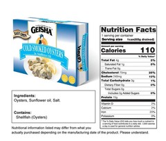 GEISHA Cold Smoked Oysters in Sunflower Oil 3.75ozPack of 12 Smoked Oysters |…
