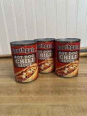 3 Cans of SOUTHGATE Hot Dog Chili Sauce 15oz Cans.. Exp. Date 2028.