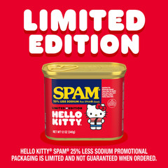 (12 Pack) SPAM Hello Kitty 25% Less Sodium Canned Meat, 12 oz Shelf Stable