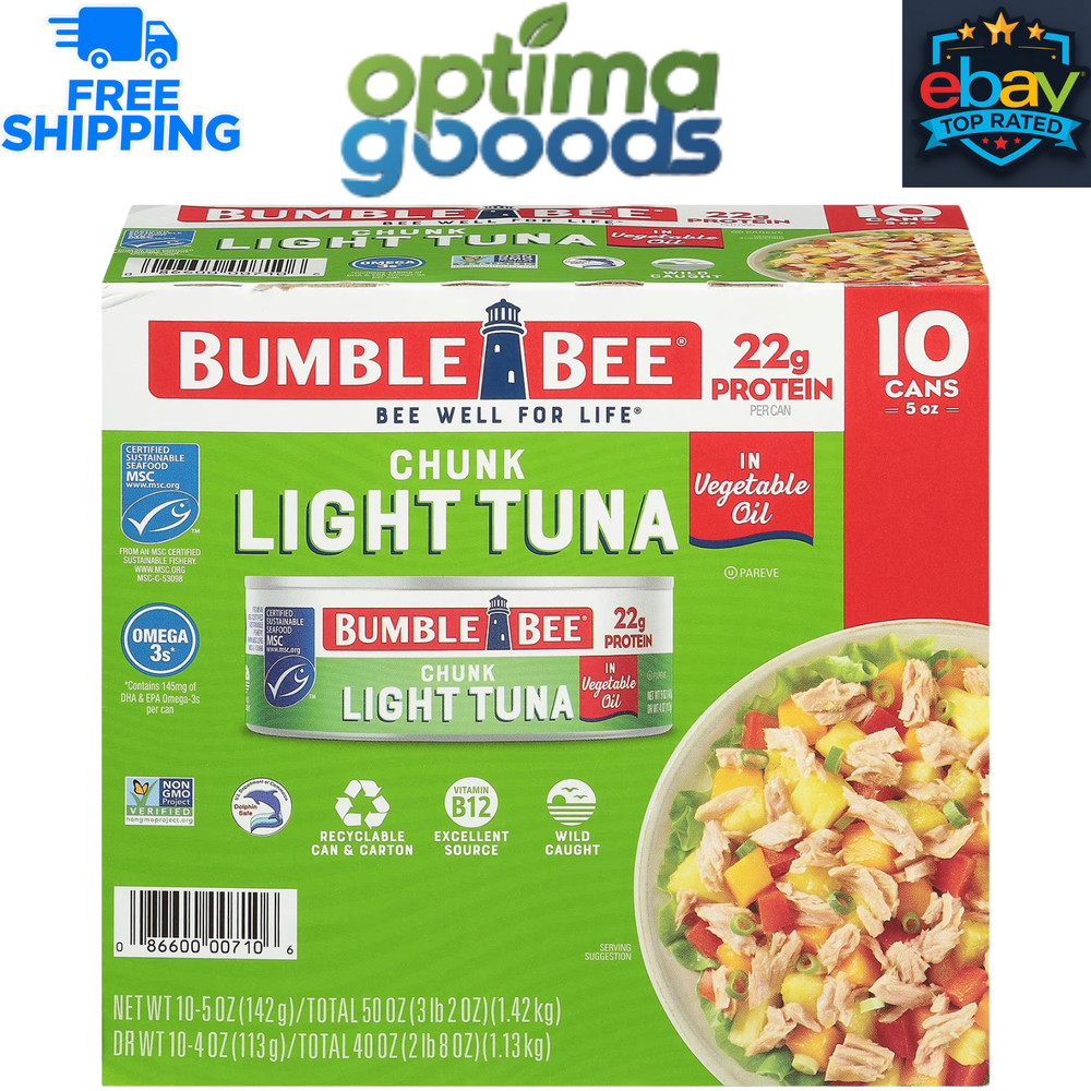 Bumble Bee Chunk Light Tuna in Oil, 5 oz., 10 Count Protein Rich Seafood