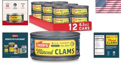 6.5 oz Minced Clams in Clam Juice – Pack of 12, 99% Fat Free, Easy Meal Starter