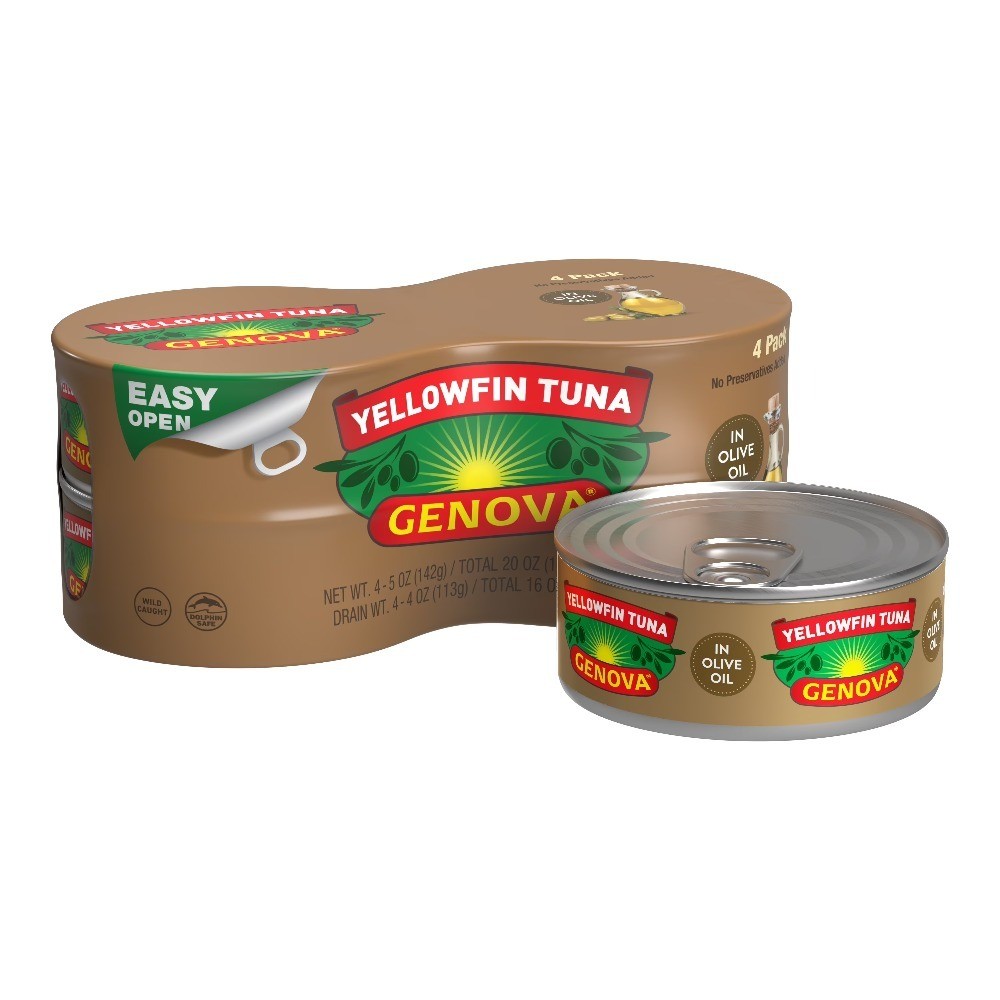 Premium Yellowfin Tuna in Olive Oil 4 Pack 5 oz Cans Wild Caught High Protein