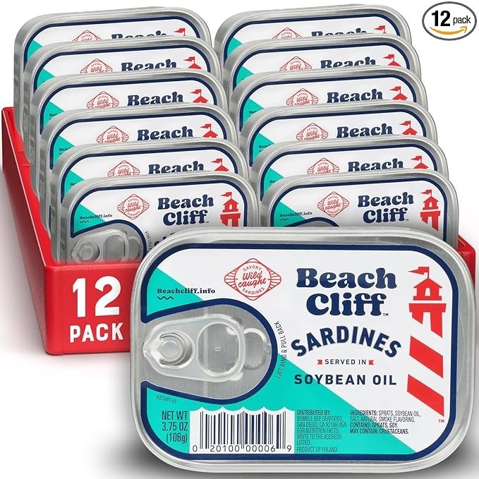 Beach Cliff Wild Caught Sardines in Soybean Oil, 3.75 oz Can (Pack of 12) – 1…