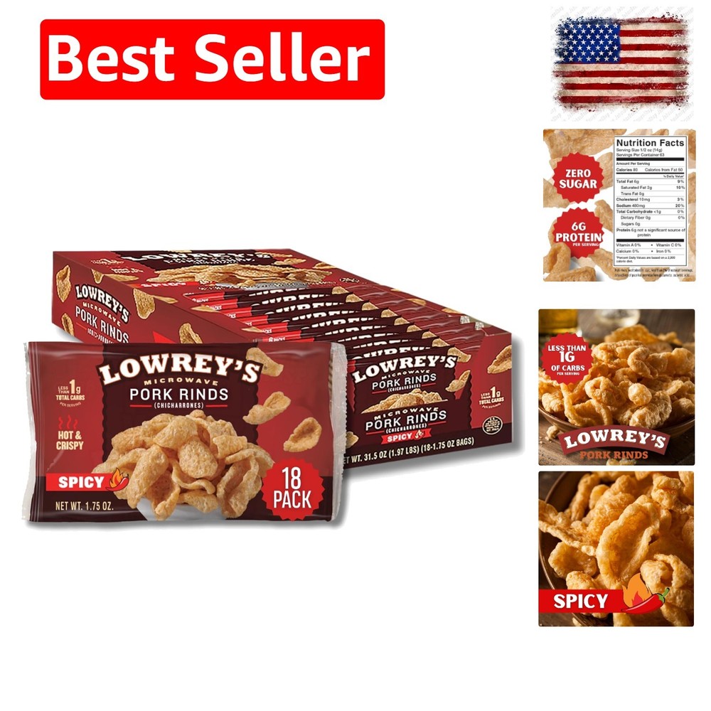 Bacon Curls Microwave Pork Rinds Chicharrones, Hot & Spicy, 1.75 Ounce Pack o…
