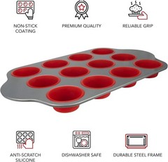 Non-Stick 12 Cup Silicone Muffin Pan With Steel Frame – BPA Free, Non-Toxic