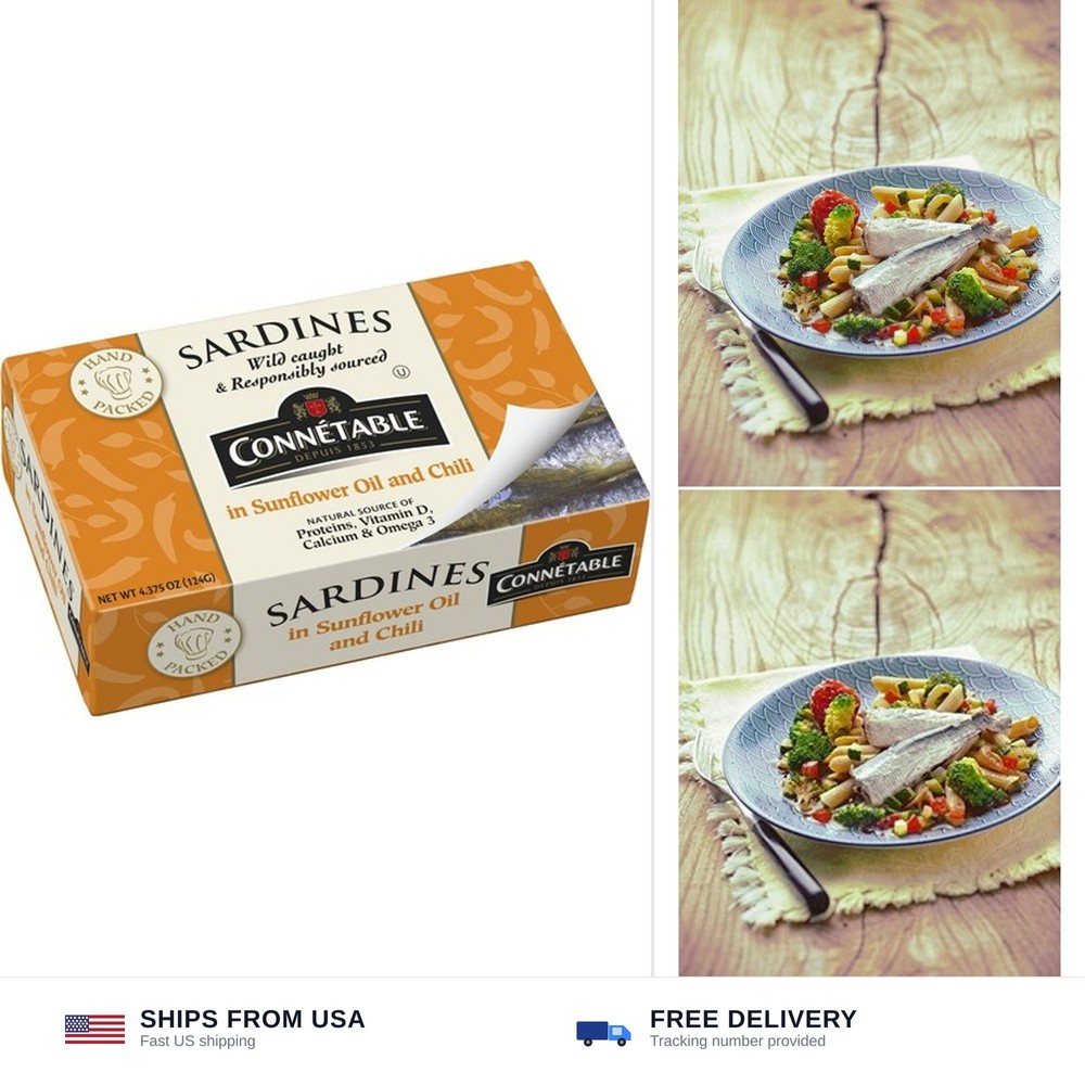 Sardines | Connetable | Sardines in Sunflower oil and Chili | 4.375 Ounce | P…