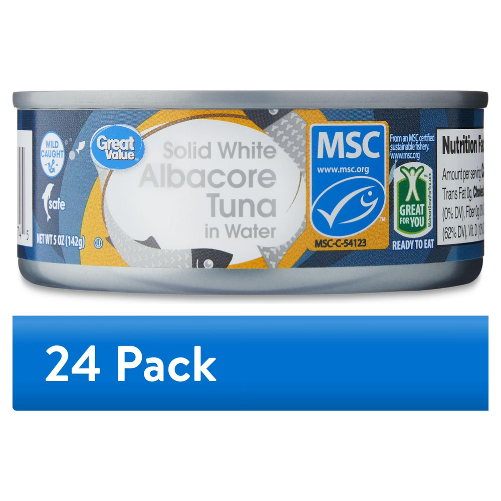(24 pack) Great Value Solid White Albacore Tuna in Water, 5 oz