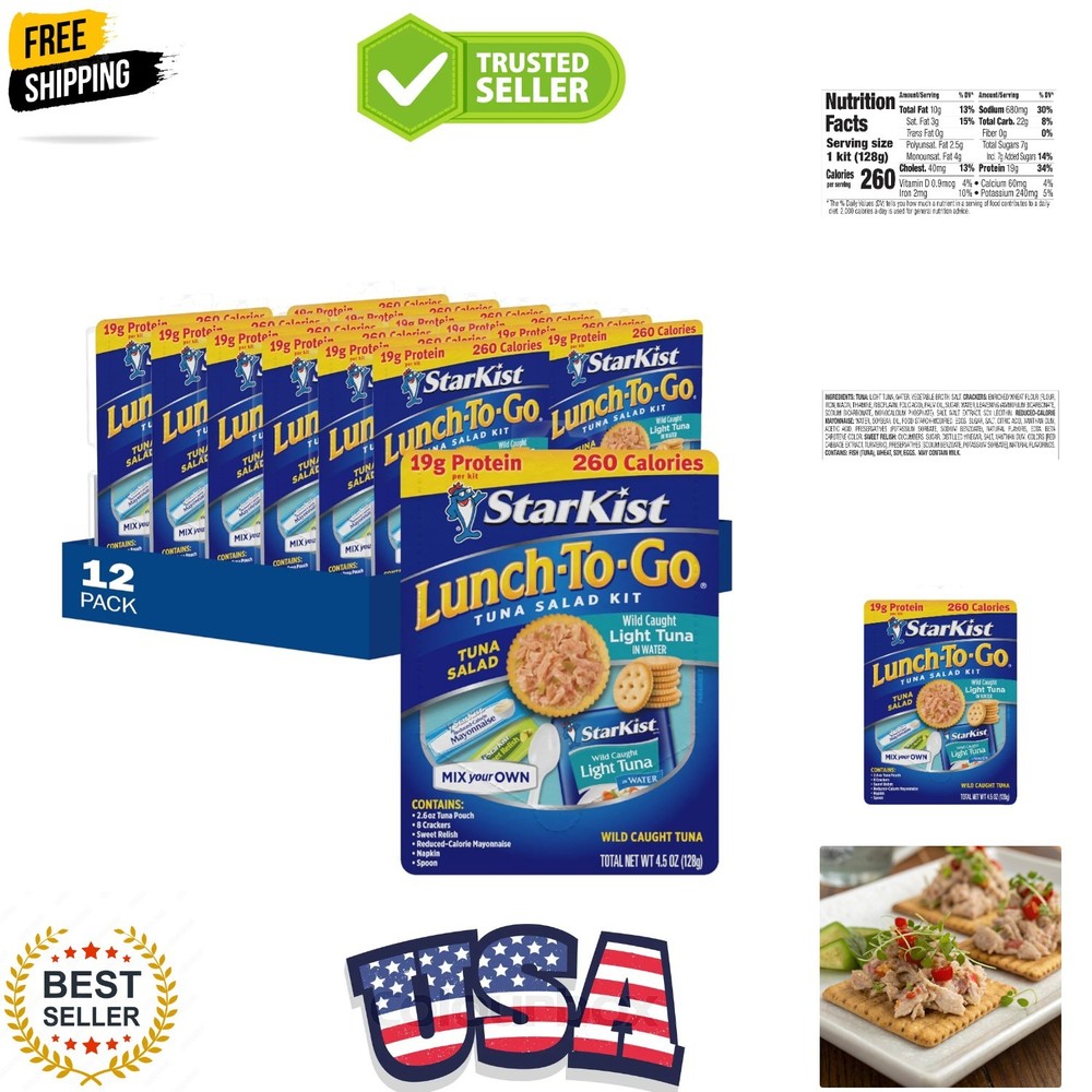 Lunch-To-Go Mix Your Own Tuna Salad, Chunk Light Tuna Pouch, 4.5 Ounce Kit, 1…