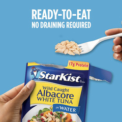Albacore White Tuna in Water, 2.6 Oz Pouch (24 Pack) Ready to Eat Wild Caught Tu