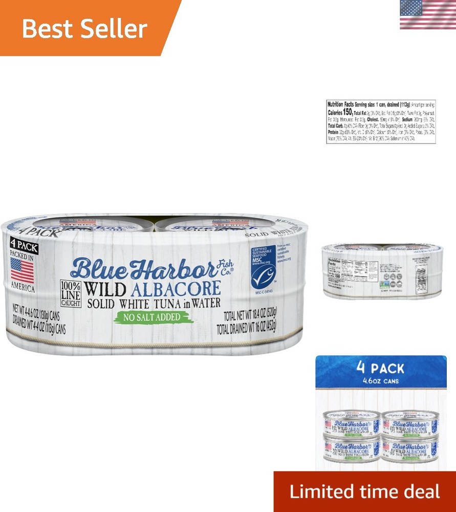 Wild Albacore Solid White Tuna in Water, No Salt Added – 4.6 oz Canned Tuna P…