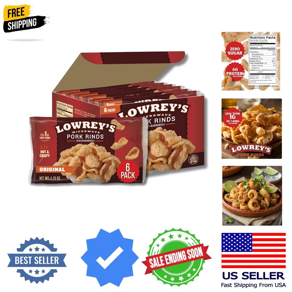 Bacon Curls Microwave Pork Rinds Chicharrones, , 1.75 Ounce Pack of 6