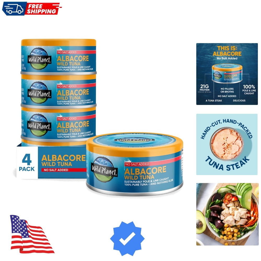 Albacore Wild Tuna, No Salt Added, Canned Tuna, Pole & Line Caught, 5 oz, Pac…