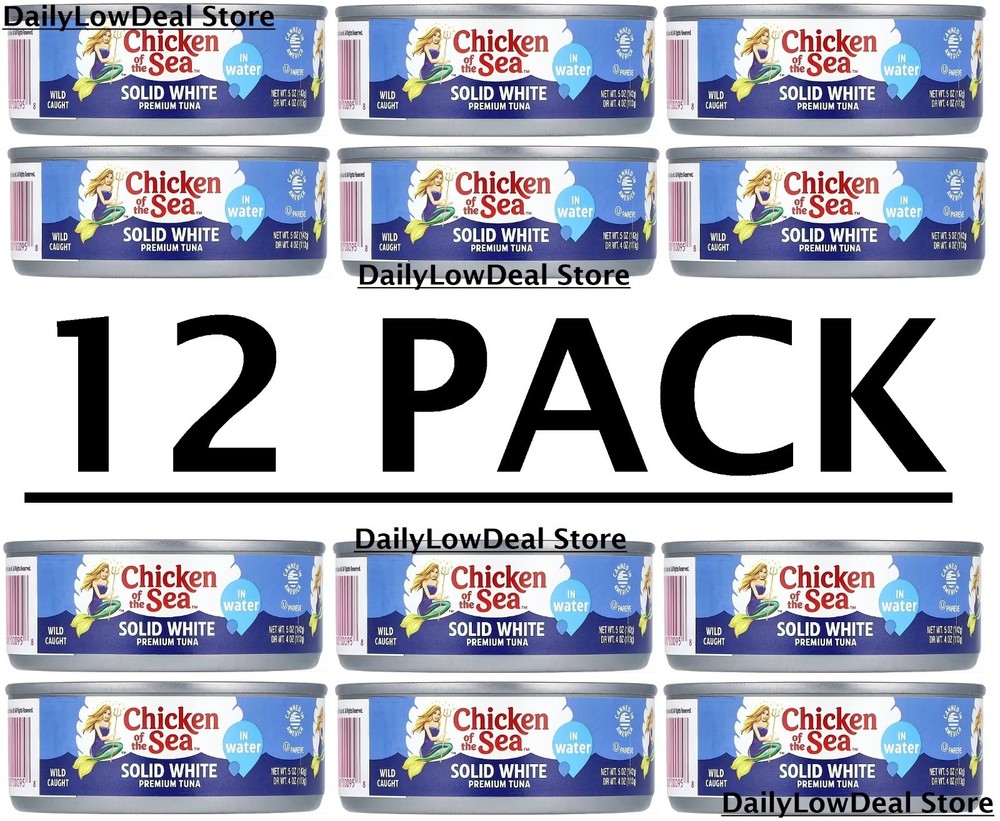 12 PACK – Chicken of Sea Wild Caught Solid White Premium Tuna in Water 5 oz EACH