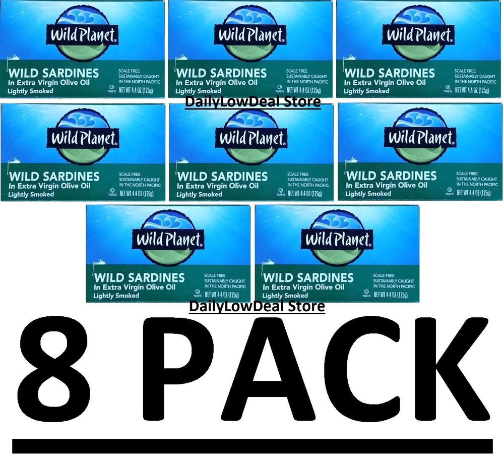 8 PACK – Wild Planet Wild Sardines In Extra Virgin Olive Oil 4.4 oz EACH