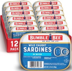 Bumble Bee Sardines in Water, 3.75 oz Tin (Pack of 12) – Wild Caught, Gluten …