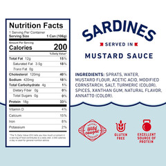 Beach Cliff Wild Caught Sardines in Mustard Sauce, 3.75 Oz Can (Pack of 12) – 18