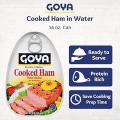 Boneless Cooked Ham in Water – Pack of 3, 16 oz Cans, Ready to Eat Lunch Meat, S