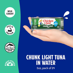 Wild Caught Chunk Light Tuna 24 Pack 5 oz High Protein in Water Ready to Eat