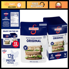 Fully Cooked White Chunk Chicken Pouch – Ready to Eat, On-the-Go Meals, 12 Pack