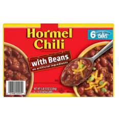 Hormel Chili with Beans( 15 oz. 6 pk. pk of 2 box = TOTAL 12 Cans )Great Price