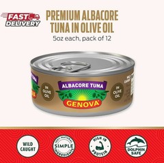 Genova Premium Albacore Tuna in Olive Oil, 5 Oz. Cans (Pack of 12), Wild Caught