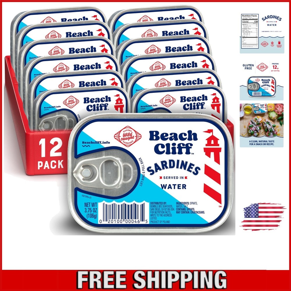 Sardines in Water – High Protein Snack, 12 Cans of 3.75 oz for On-the-Go Meals