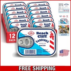 Sardines in Water – High Protein Snack, 12 Cans of 3.75 oz for On-the-Go Meals
