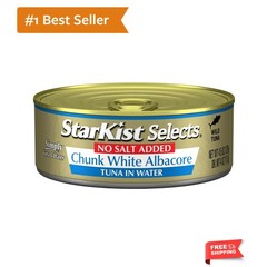 Selects No Salt Added Chunk White Albacore Tuna in Water – 4.5 oz Can Pack of 5
