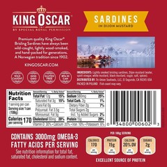 King Oscar Premium Sardines in Dijon Mustard, 3.75 Ounce Cans (Pack of 12),
