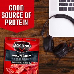 Jack Link’s Bacon Jerky, Hickory Smoked – Flavorful Ready to Eat Meat Snack