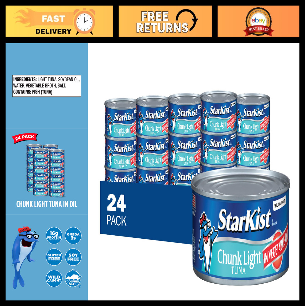 Chunk Light Tuna in Oil – 12 oz Can, 24 Pack – High Protein, Low Fat, Canned Sea