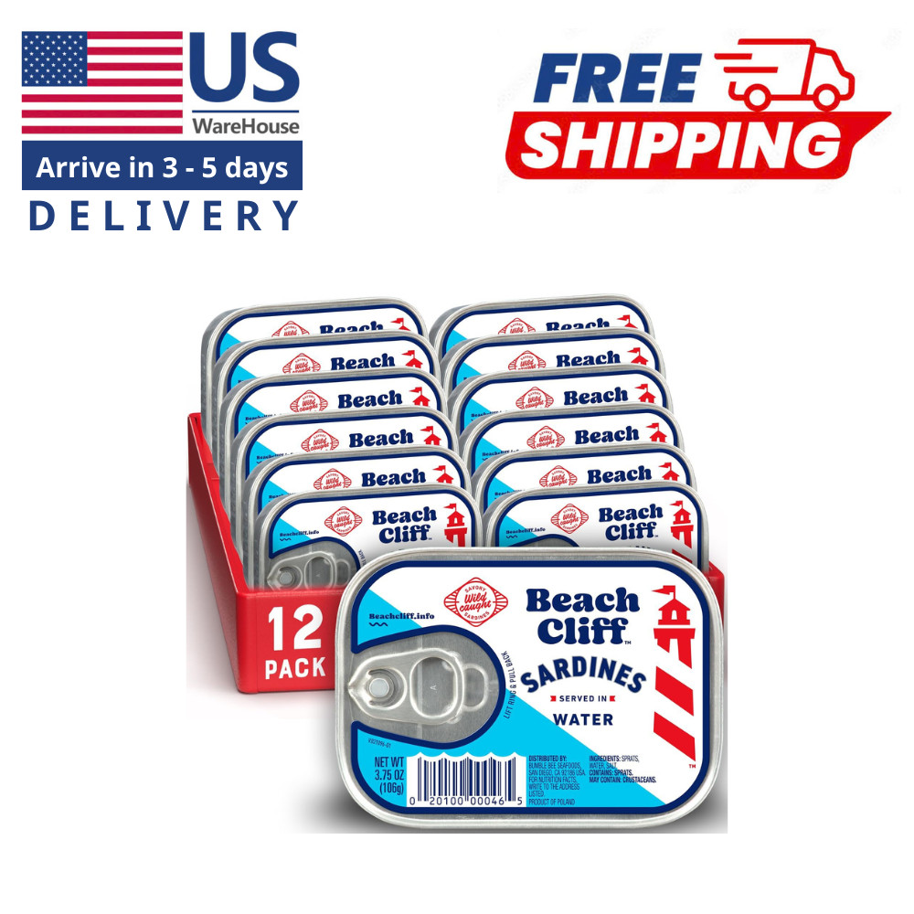 Beach Cliff Sardines in Water, Wild Caught, 3.75 oz Can, Pack of 12