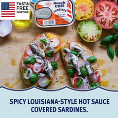 Wild Caught Sardines in Louisiana Hot Sauce, 3.75 Oz Can (Pack of 12) – 14G Prot