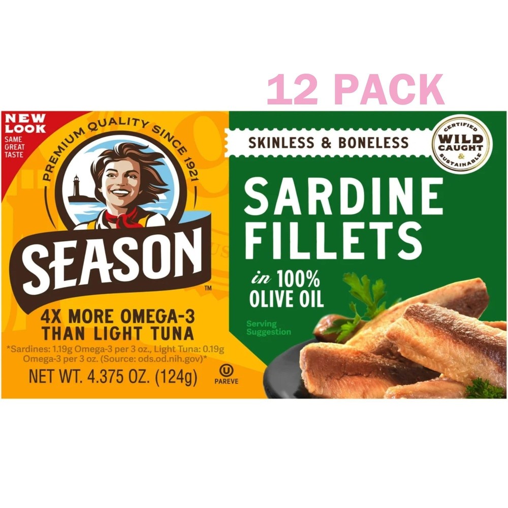 Season Sardine Fillets In Olive Oil Wild Skinless Boneless 4.375 oz 12-Ct