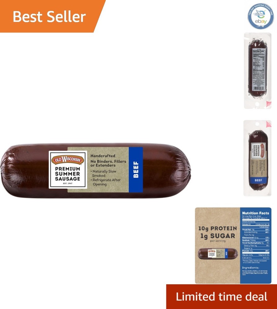 Crafted Beef Summer Sausage, 8oz Natural, Low Carb, Perfect for Charcuterie