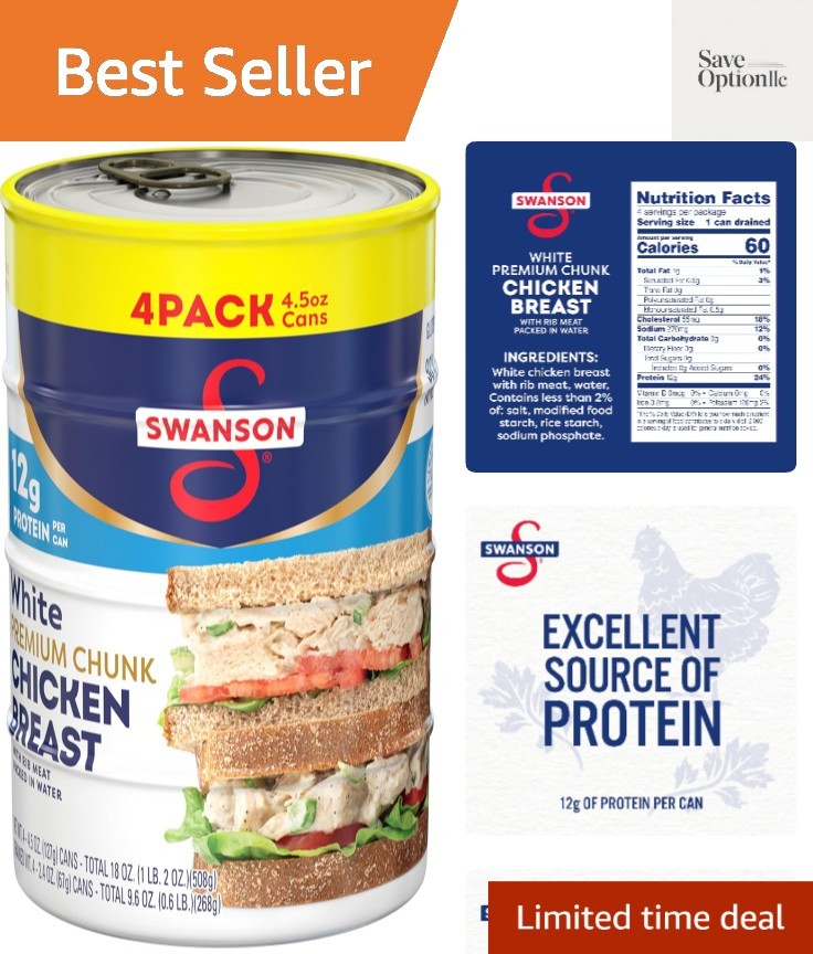 Swanson White Chunk Chicken Breast with Rib Meat in Water, 4.5 oz. Pack of 4