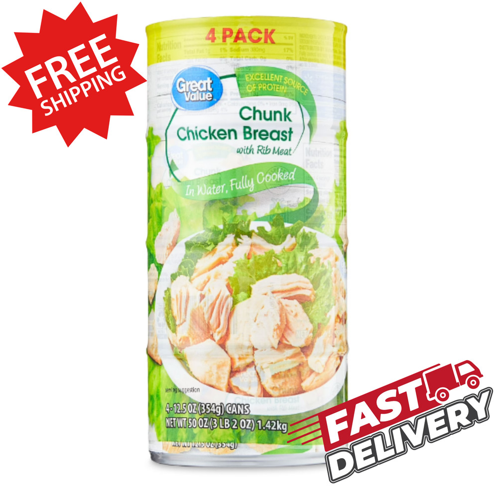 Great Value Chunk Chicken Breast 12.5 oz Can 4 Pack Fully Cooked Ready to Eat