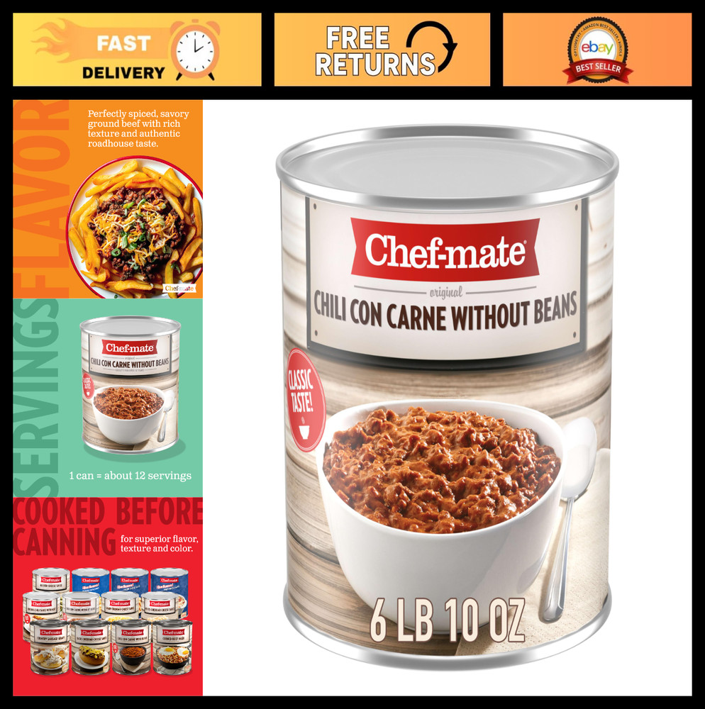 Bulk Canned Beef Chili with Meat – No Beans, 6 lb 10 oz (#10 Can) – Ready to Eat