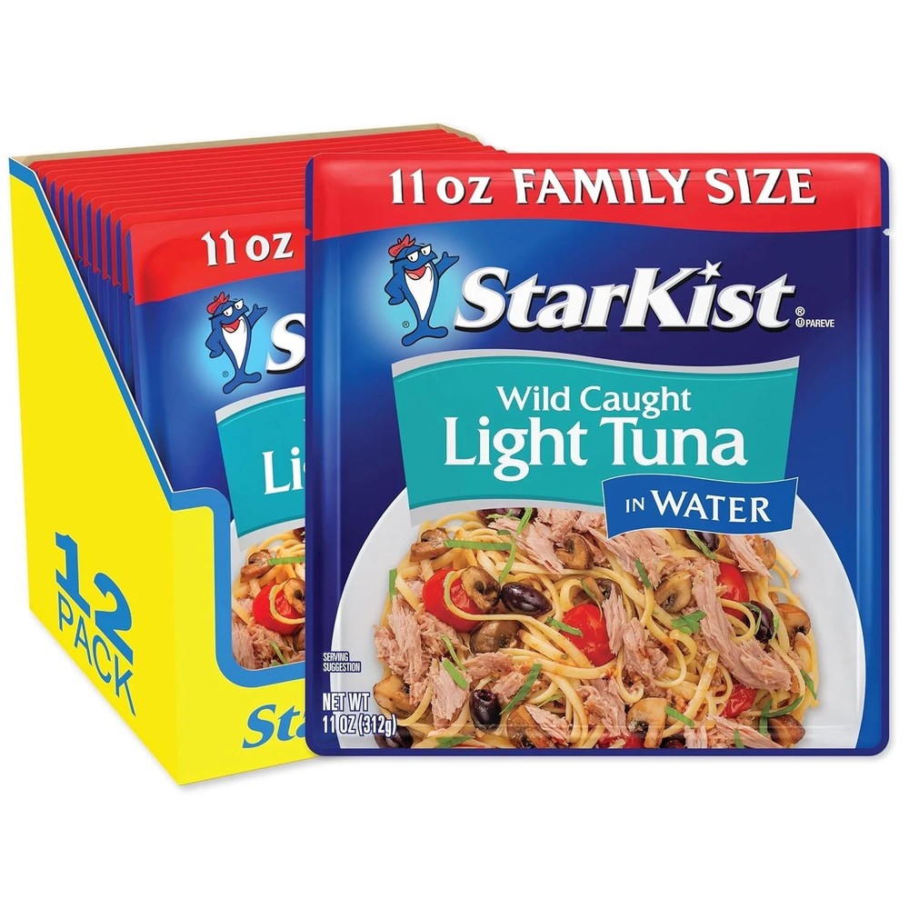 Chunk Light Tuna in Water, 11 Oz Pouch (12 Pack) Ready to Eat Wild Caught Tuna,