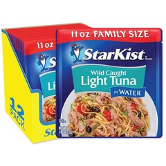 Chunk Light Tuna in Water, 11 Oz Pouch (12 Pack) Ready to Eat Wild Caught Tuna,