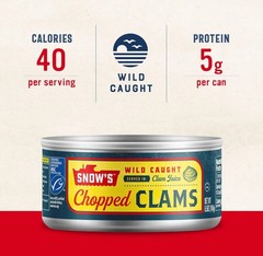 Snow’s Wild Caught Chopped Clams Canned, 6.5 oz Can (Pack of 12) – 5g Protein Pe
