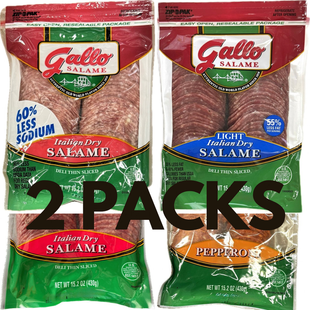 2 Pack Gallo Italian Dry Salame Pepperoni Sliced, 55% Less Fat, 60% Less Sodium