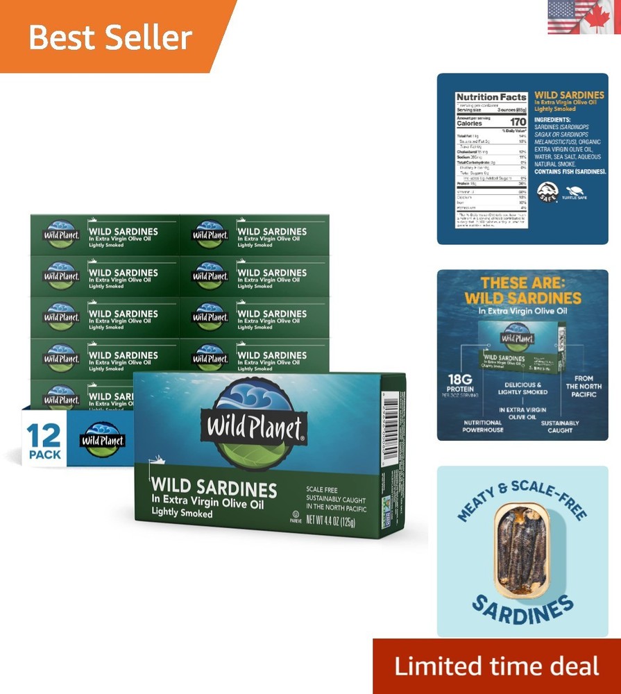 Sustainably Caught Wild Sardines in EVOO – High Protein, Gluten-Free, 12 Pack