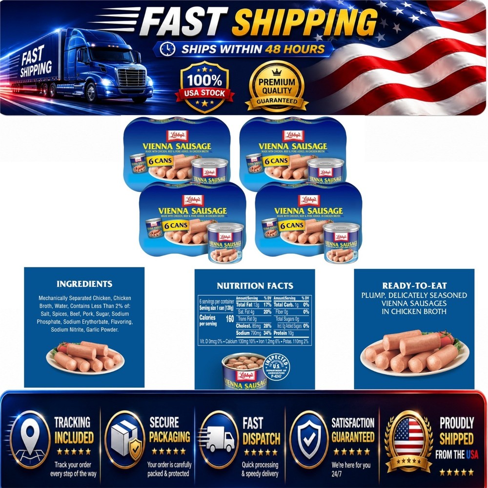 Libby’s Vienna Sausage Canned Meat, 10g Protein, 4.6 oz Can, Pack of 24