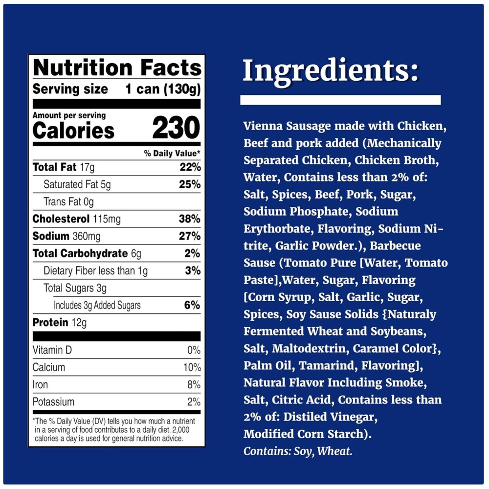 Vienna Sausages with BBQ Sauce, Canned, 4.6 oz x 24